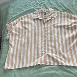SHEIN Beige and White Striped Button Down Shirt